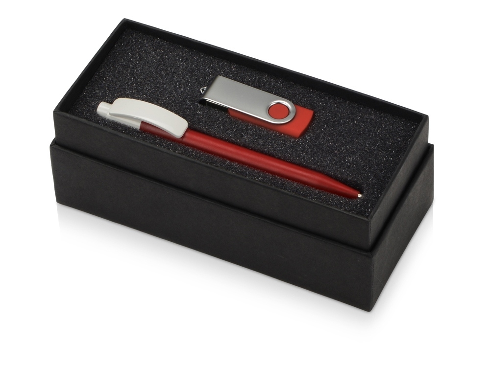 Подарочный набор «Uma Memory» с ручкой и флешкой, красный, soft touch