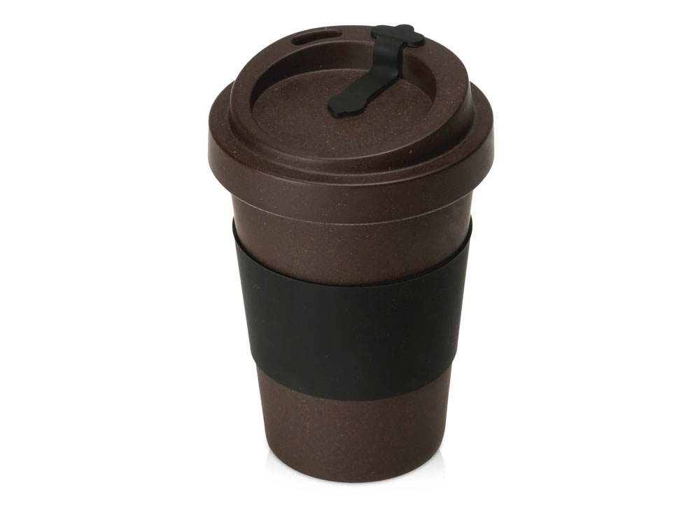 Стакан из кофе с силиконовой манжетой «Latte», коричневый, черный, пластик