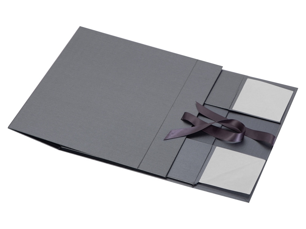 Коробка разборная с лентой и магнитным клапаном, серый, картон