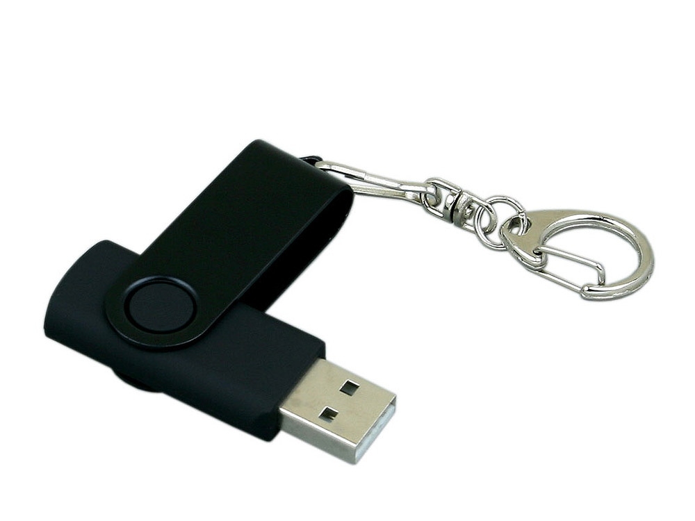 USB 2.0- флешка промо на 64 Гб с поворотным механизмом и однотонным металлическим клипом, черный, пластик, металл