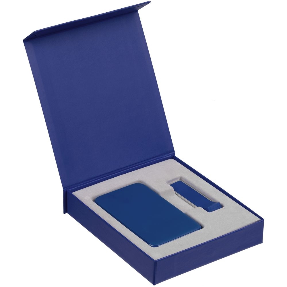 Коробка Latern для аккумулятора 5000 мАч и флешки, синяя, синий, переплетный картон; покрытие софт-тач