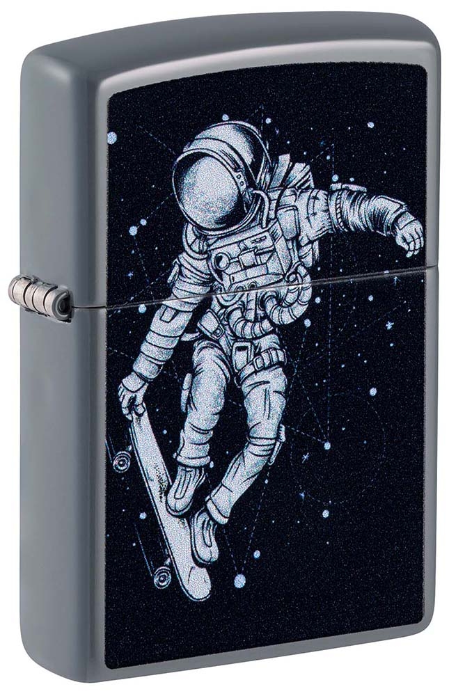 Зажигалка ZIPPO Skateboarding Astronaut с покрытием Flat Grey, латунь/сталь, серая, 38x13x57 мм, серый