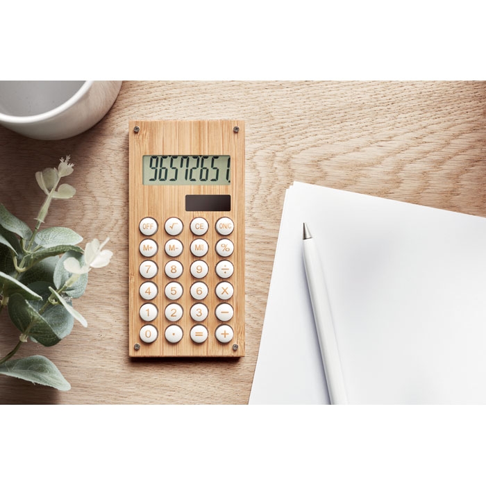 Калькулятор 8-разрядный бамбук, бежевый, бамбук