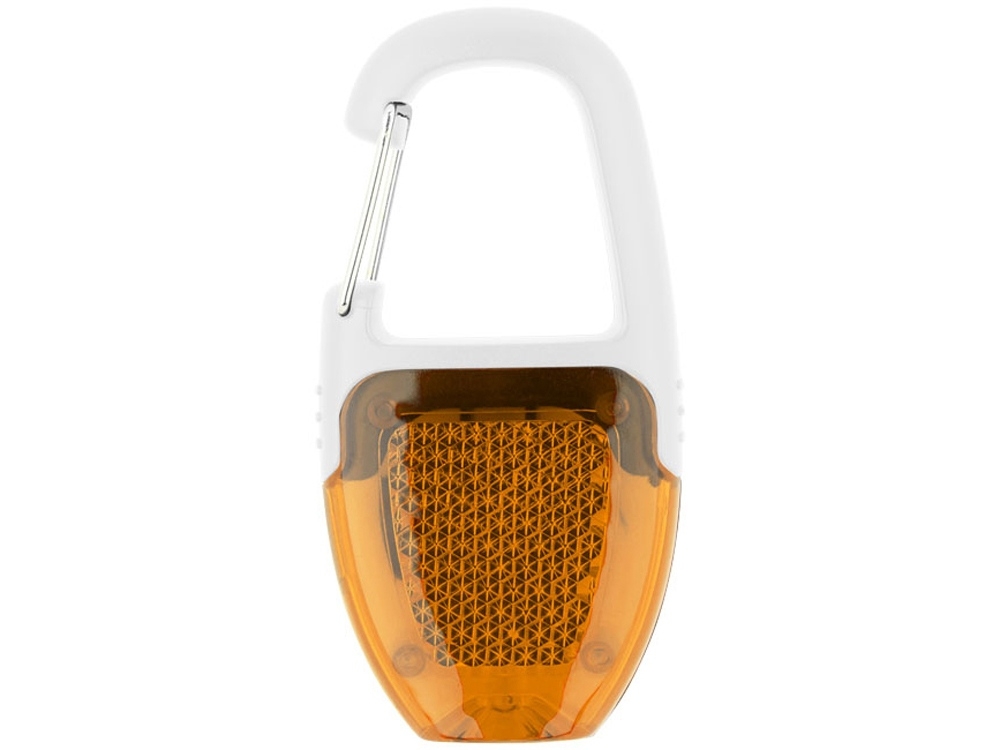 Брелок - фонарик с отражателем и карабином, белый, оранжевый, пластик