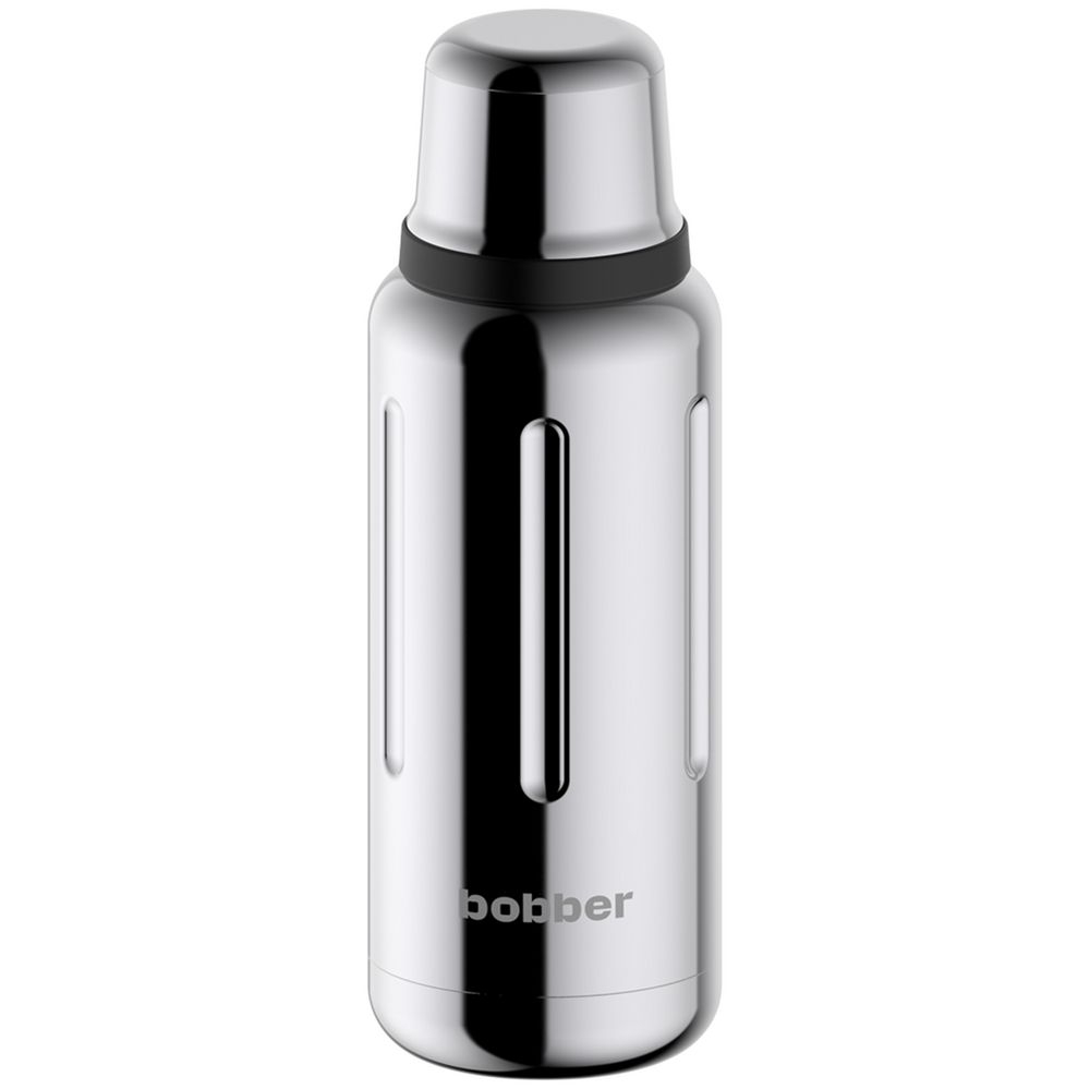 Термос Flask 1000, вакуумный, стальной зеркальный, серый, силикон, корпус - нержавеющая сталь, 18/8; пробка - пластик