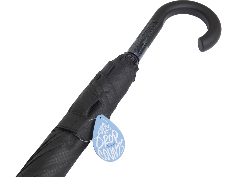 Зонт-трость «Carbon» с куполом из переработанного пластика, черный, полиэстер, пластик