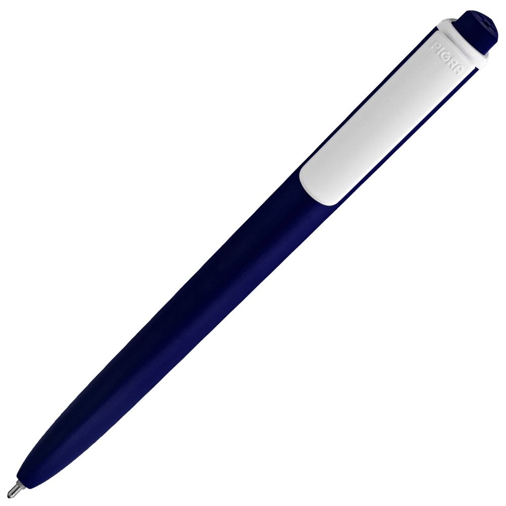 Ручка шариковая Pigra P02 Mat, темно-синяя с белым, синий, белый, пластик