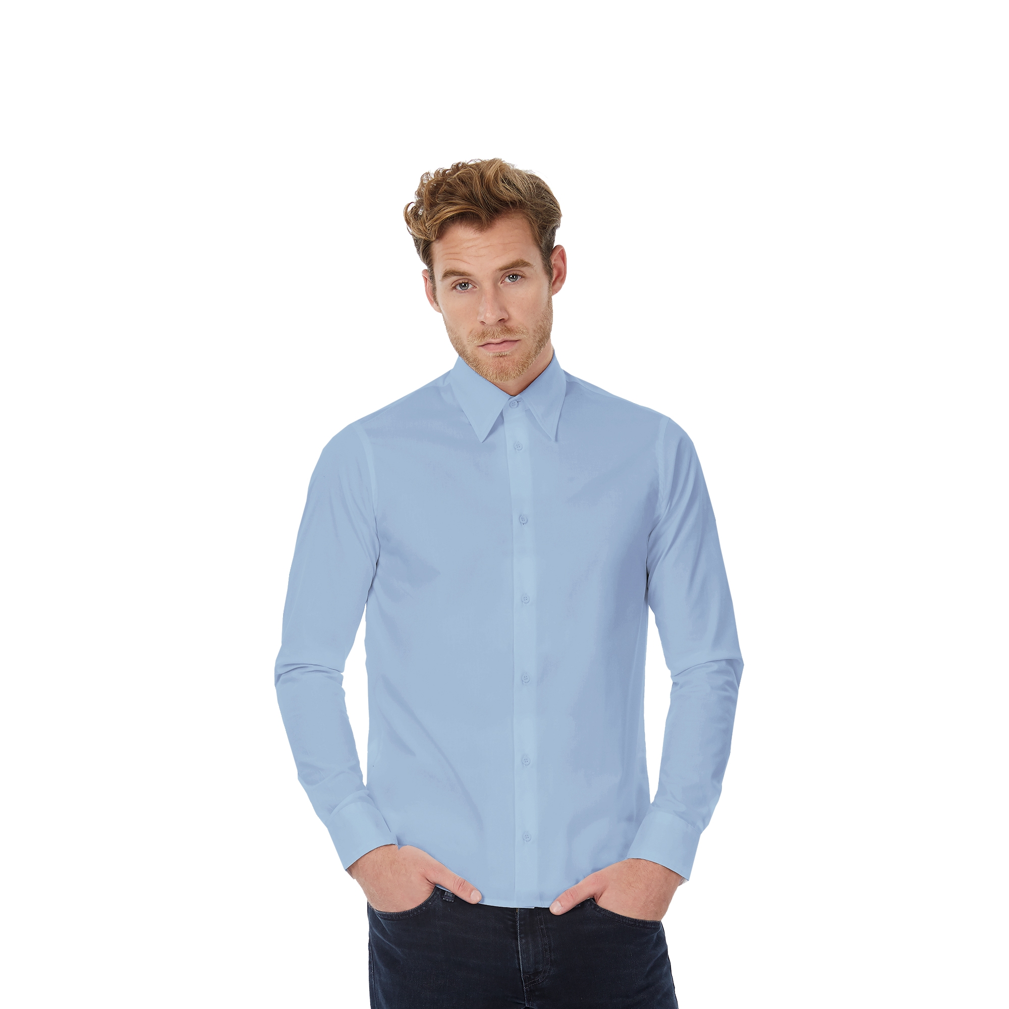 Рубашка с длинным рукавом London, размер XL , корпоративный голубой, хлопок