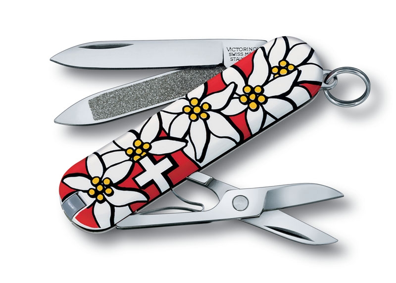 Нож-брелок VICTORINOX Classic "Edelweiss", 58 мм, 7 функций, разноцветный, пластик abs / cellidor