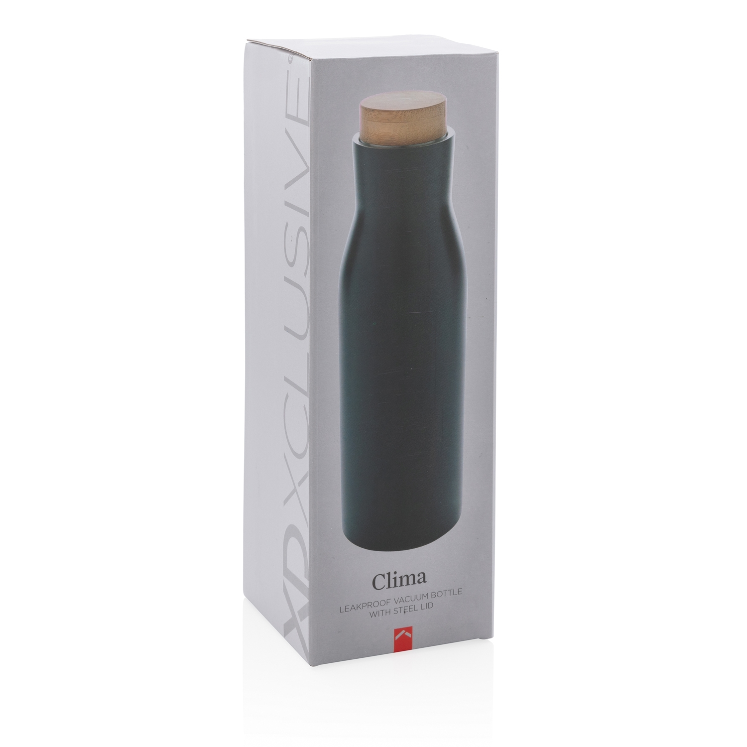 Герметичная вакуумная бутылка Clima со стальной крышкой, 500 мл, черный, нержавеющая сталь; бамбук