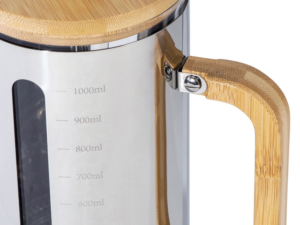Френч-пресс в стальном корпусе и ручкой из бамбука «Coffee break», серебристый, металл