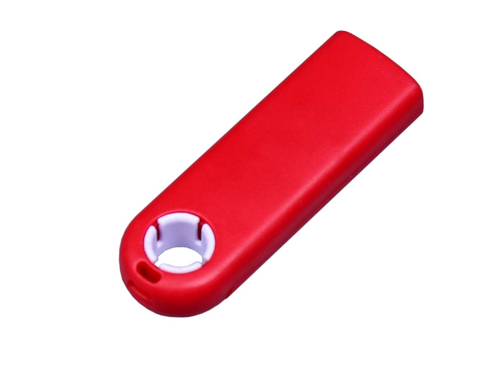 USB 2.0- флешка промо на 64 Гб прямоугольной формы, выдвижной механизм, белый, красный, пластик