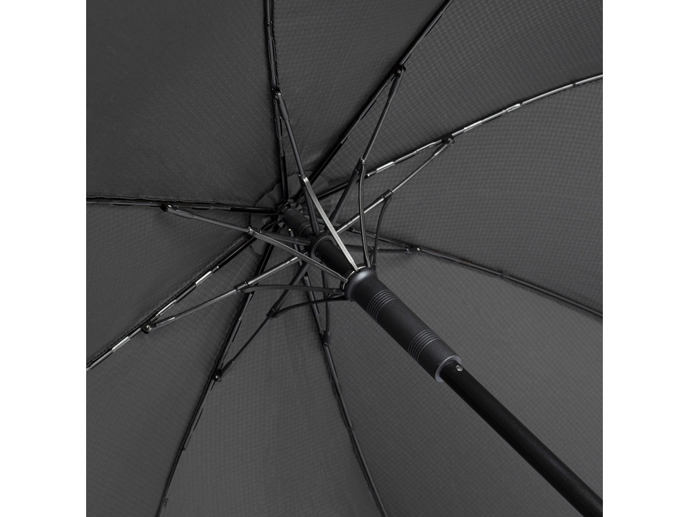 Зонт-трость «Carbon» с куполом из переработанного пластика, черный, полиэстер, пластик