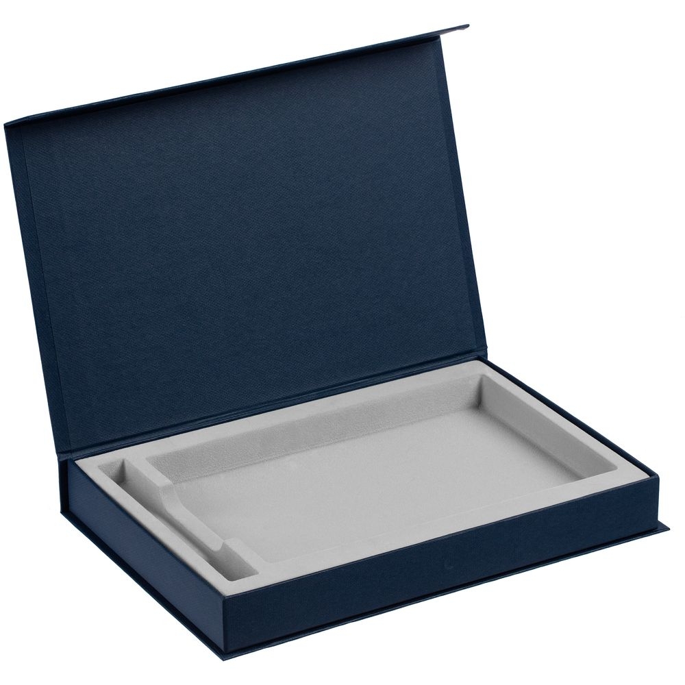 Коробка Silk с ложементом под ежедневник 13x21 см и ручку, синяя, синий, картон