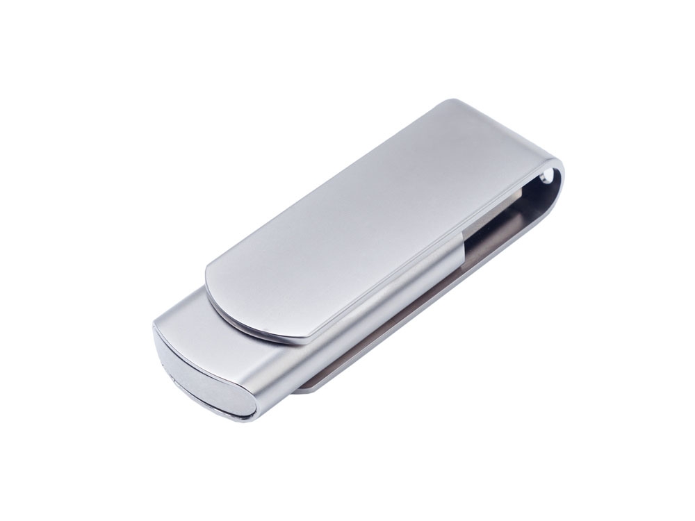 USB 2.0- флешка на 16 Гб матовая поворотная, серебристый, металл