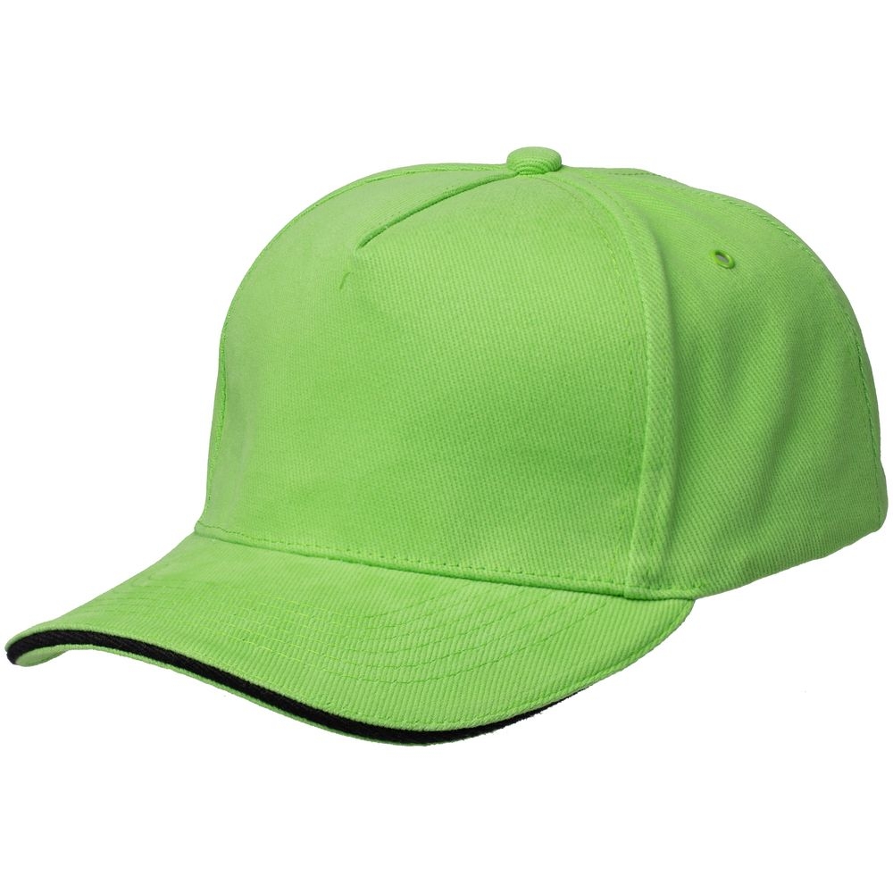 Бейсболка Unit Classic, зеленое яблоко с черным кантом, черный, зеленый, хлопок