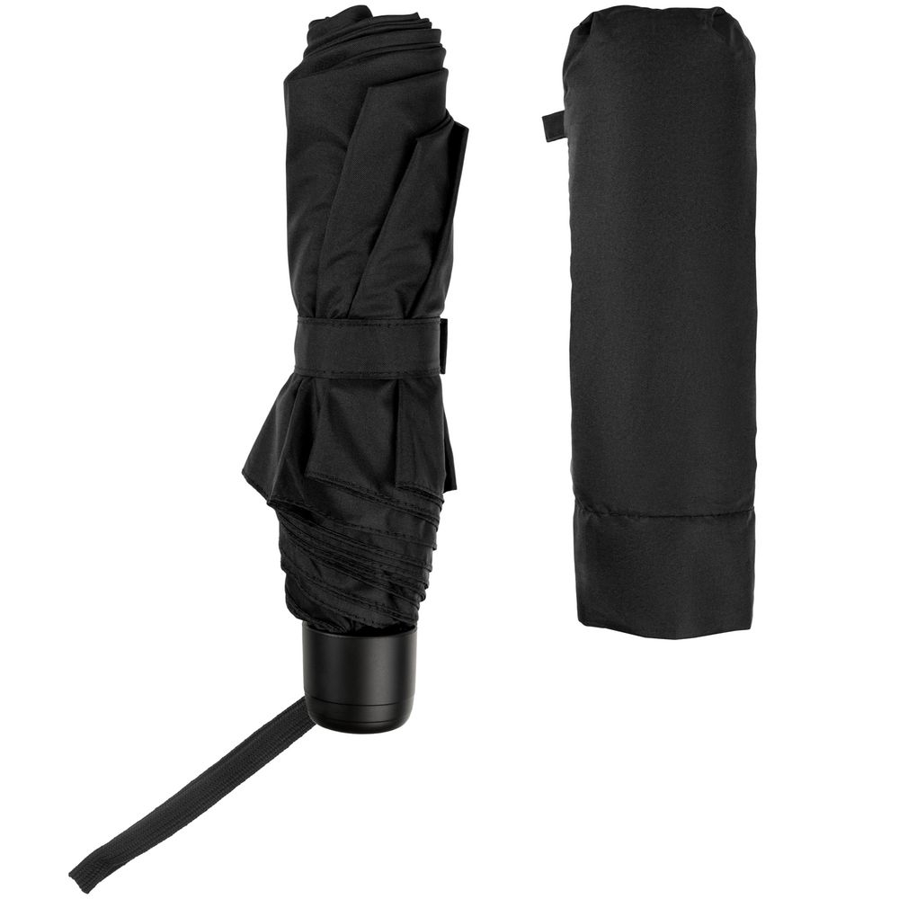 Зонт складной Hit Mini, ver.2, черный, черный, купол - эпонж, стеклопластик; ручка - пластик, 190t; каркас - сталь