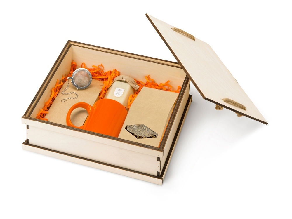 Подарочный набор «Tea Duo Deluxe», коричневый, оранжевый, дерево, металл, керамика