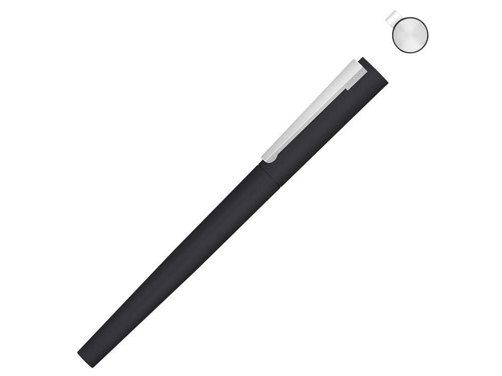 Ручка металлическая роллер «Brush R GUM» soft-touch с зеркальной гравировкой, черный, soft touch