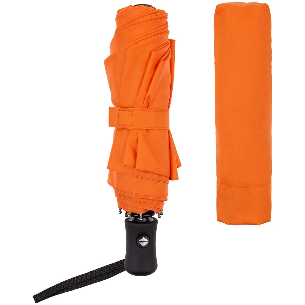Зонт складной Monsoon, оранжевый, оранжевый, купол - эпонж; ручка - пластик, покрытие софт-тач; шток - металл, окрашенный; спицы - стеклопластик