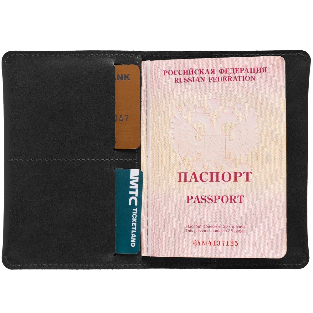Обложка для паспорта Apache, ver.2, черная, черный, кожа