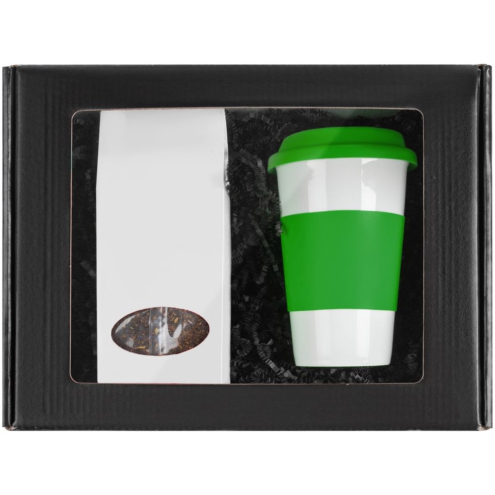 Набор «Чайная пауза», зеленый с белым, зеленый, белый, фарфор; картон