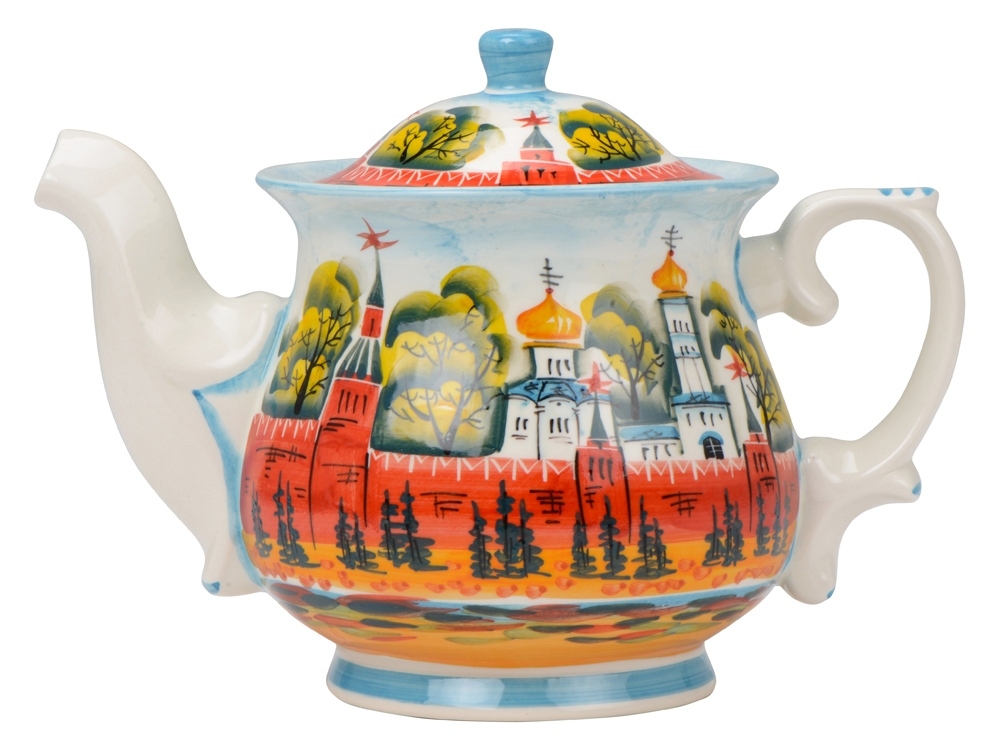 Подарочный набор «Кремлевский»: кукла на чайник, чайник заварной с росписью, чай травяной, красный, хлопок