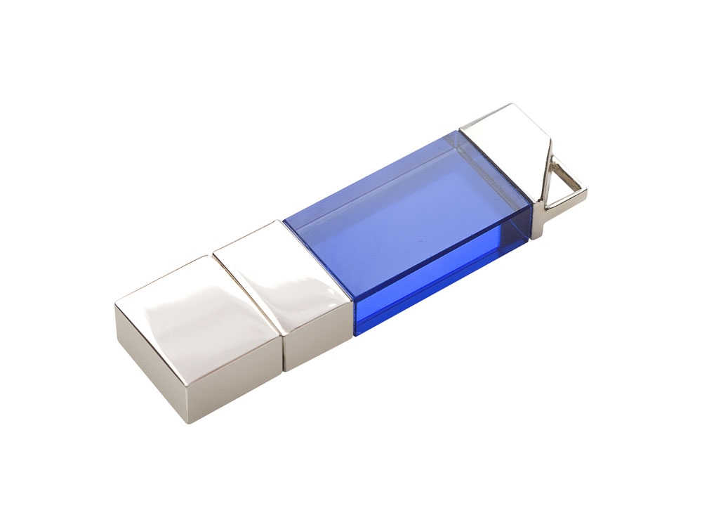USB 2.0- флешка на 16 Гб кристалл мини, синий, металл, стекло