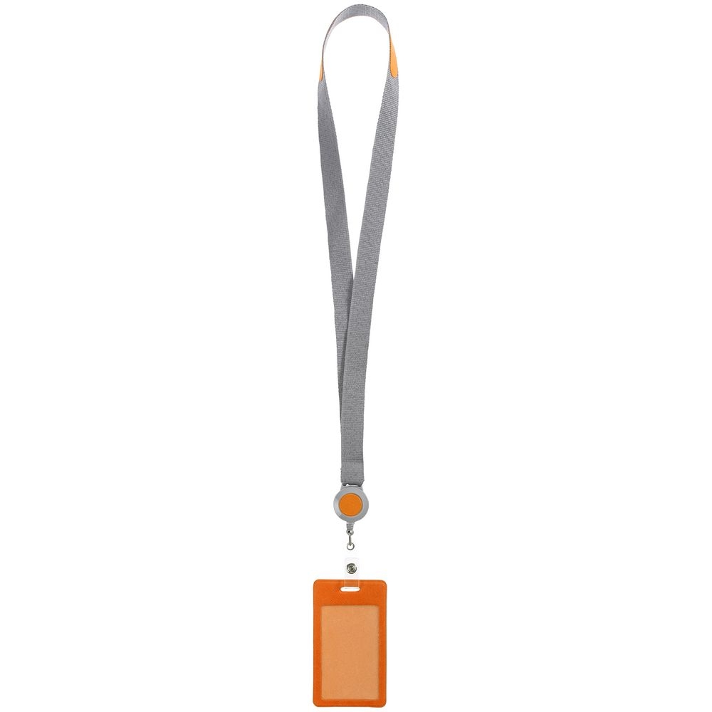 Чехол для пропуска с лентой и ретрактором Devon, оранжевый, оранжевый, искусственная кожа; пластик; нейлон