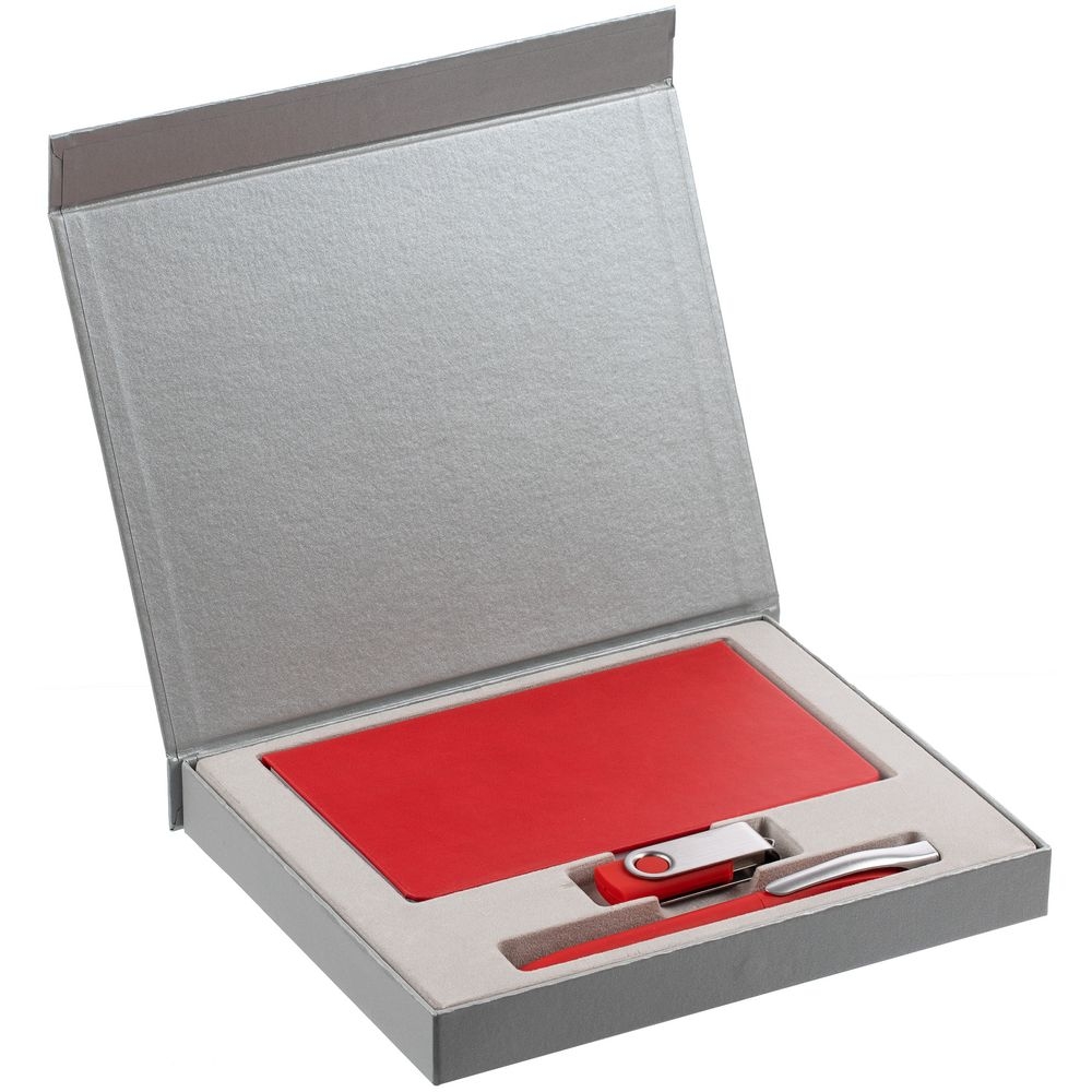 Набор Idea Memory, красный, красный, пластик, покрытие софт-тач , покрытие соф-тач; флешка - металл, покрытие софт-тач; блокнот - искусственная кожа; ручка - пластик