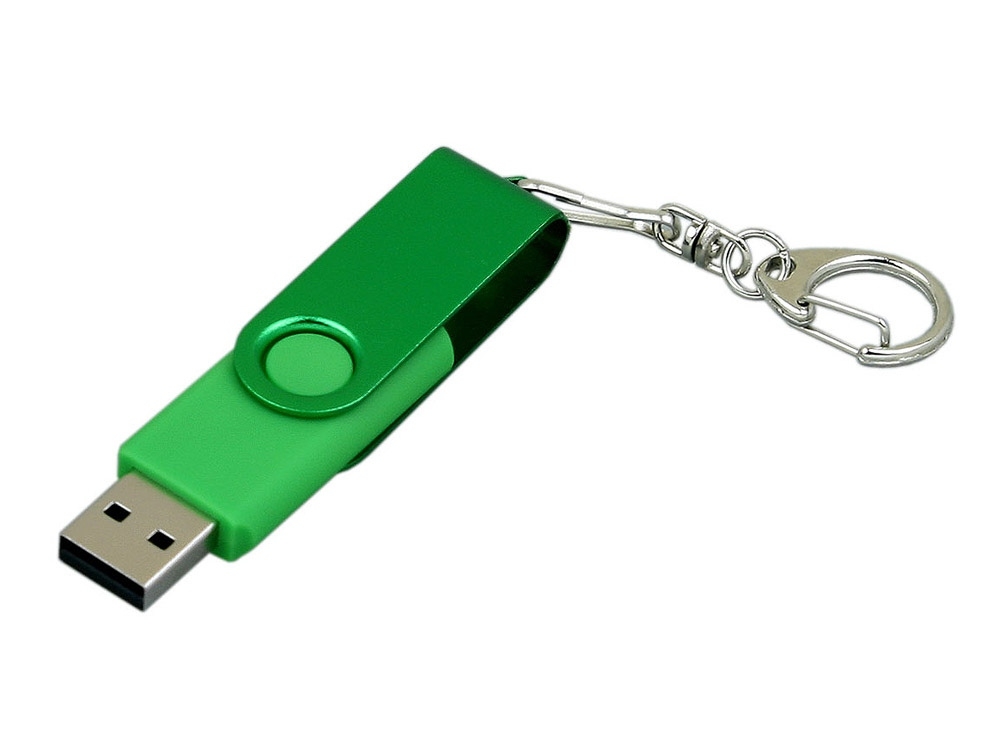 USB 2.0- флешка промо на 32 Гб с поворотным механизмом и однотонным металлическим клипом, зеленый, пластик, металл