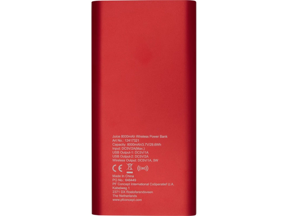Внешний беспроводной аккумулятор «Juice», 8000 mAh, красный, пластик
