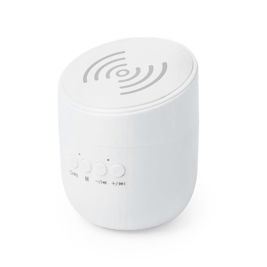 Bluetooth колонка со встроенной беспроводной зарядкой Dortam, белый, пластик