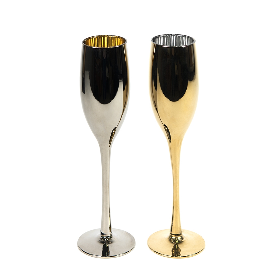 Набор бокалов для шампанского MOON&SUN (2шт), золотой и серебяный, 26,5х25,3х9,5см, стекло, серебристый, золотистый, стекло