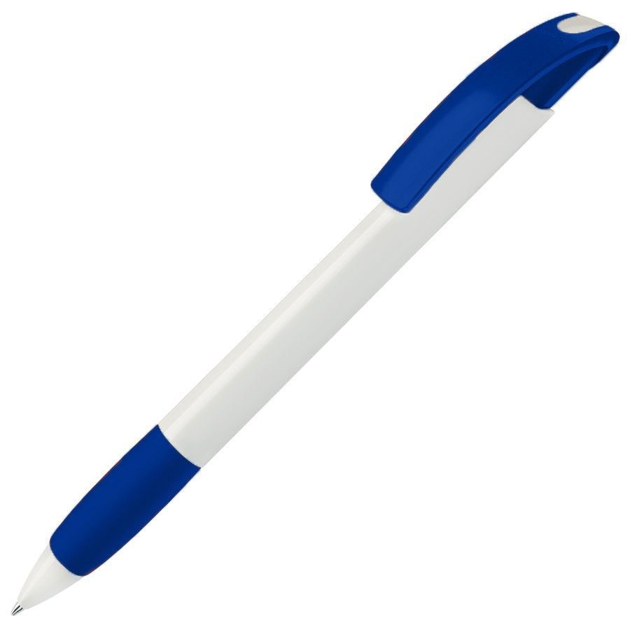 NOVE, ручка шариковая с грипом, синий/белый, пластик, белый, синий, пластик, прорезиненная поверхность