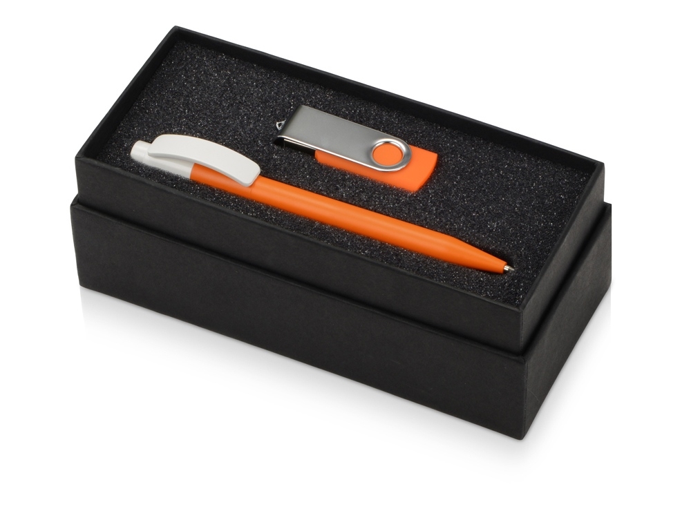 Подарочный набор «Uma Memory» с ручкой и флешкой, оранжевый, soft touch