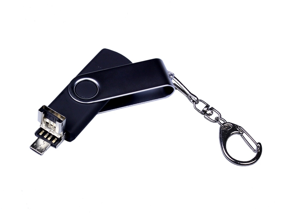 USB 2.0/micro USB/Type-C- флешка на 32 Гб c поворотным механизмом, черный, пластик
