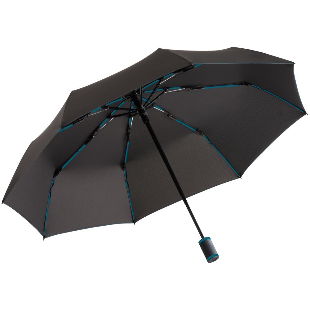 Зонт складной AOC Mini с цветными спицами, бирюзовый, бирюзовый, 190t; ручка - пластик, купол - эпонж, сталь, покрытие софт-тач; каркас - стеклопластик