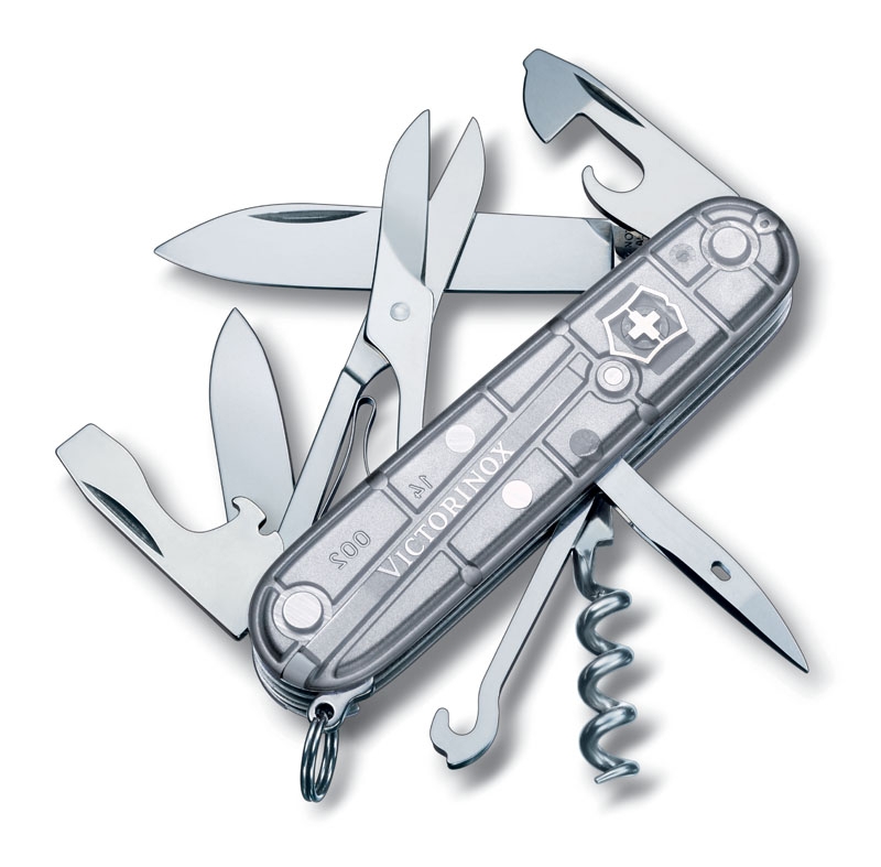 Нож перочинный VICTORINOX Climber, 91 мм, 14 функций,  полупрозрачный серебристый, серебристый, пластик abs / cellidor