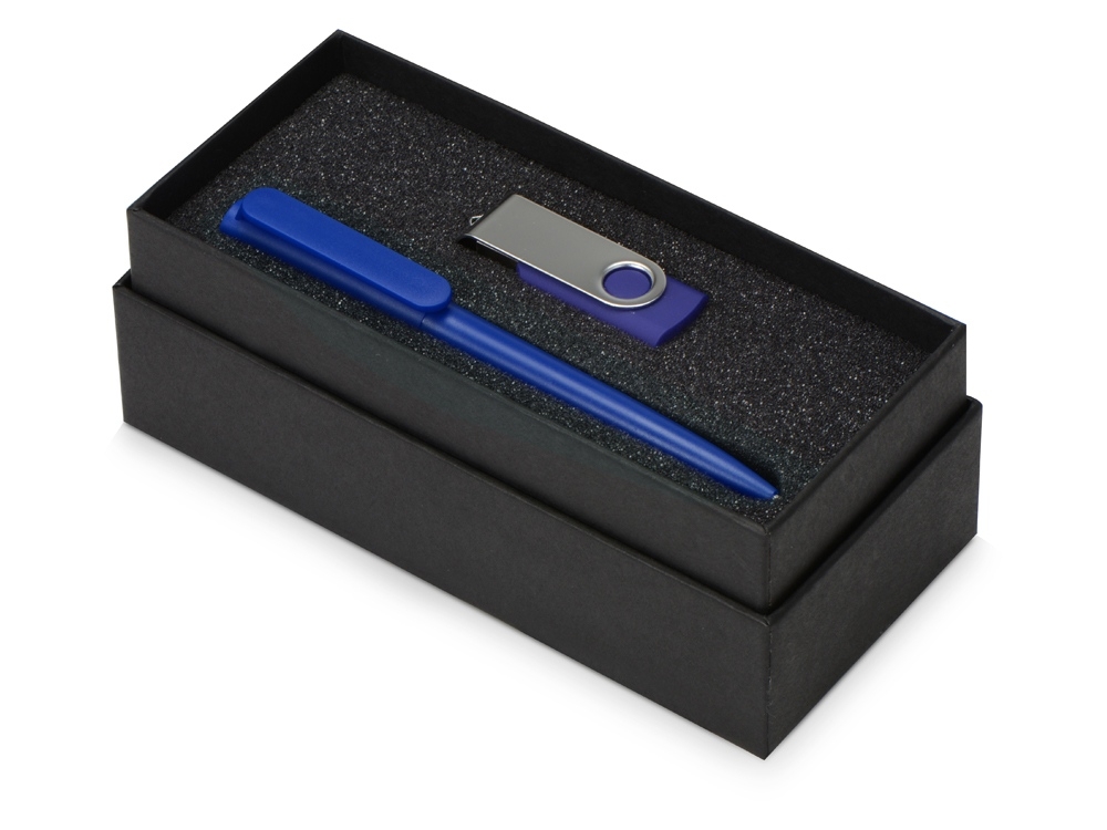 Подарочный набор Qumbo с ручкой и флешкой, синий, soft touch