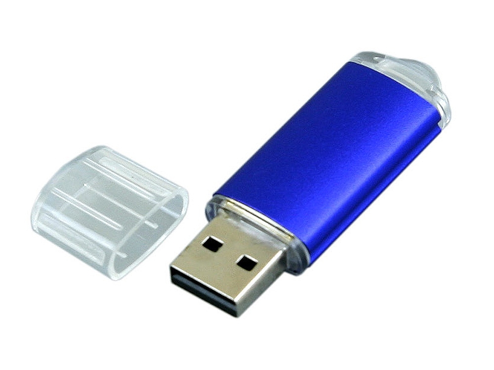 USB 2.0- флешка на 64 Гб с прозрачным колпачком, синий, металл