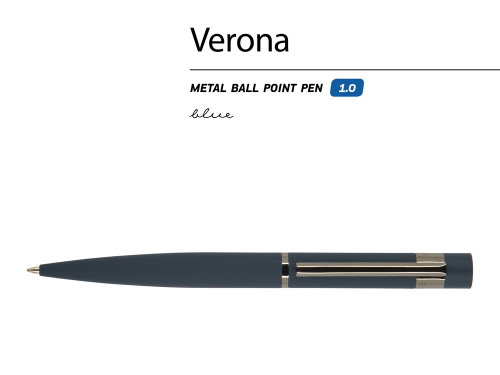 Ручка металлическая шариковая «Verona», синий, металл, silk-touch