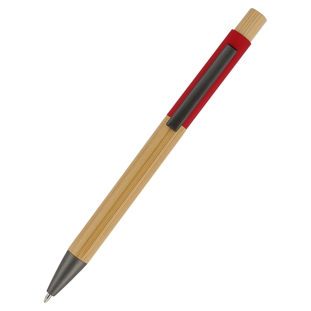 Ручка &quot;Авалон&quot; с корпусом из бамбука и софт-тач вставкой, красный, красный