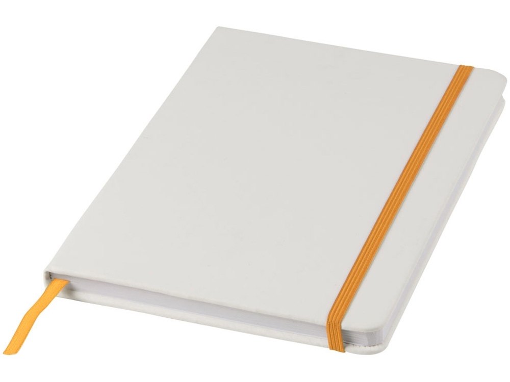 Блокнот А5 «Spectrum» с белой обложкой и цветной резинкой, белый, оранжевый, пвх