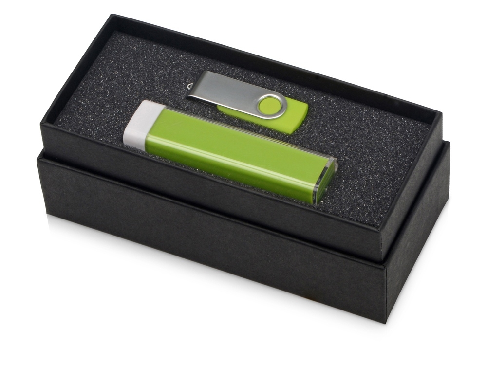 Подарочный набор Flashbank с флешкой и зарядным устройством, зеленый, пластик