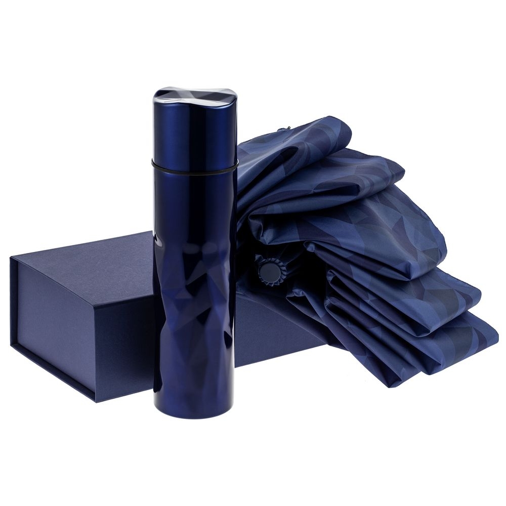 Набор Gems: зонт и термос, синий, синий, зонт - эпонж; термос - нержавеющая сталь