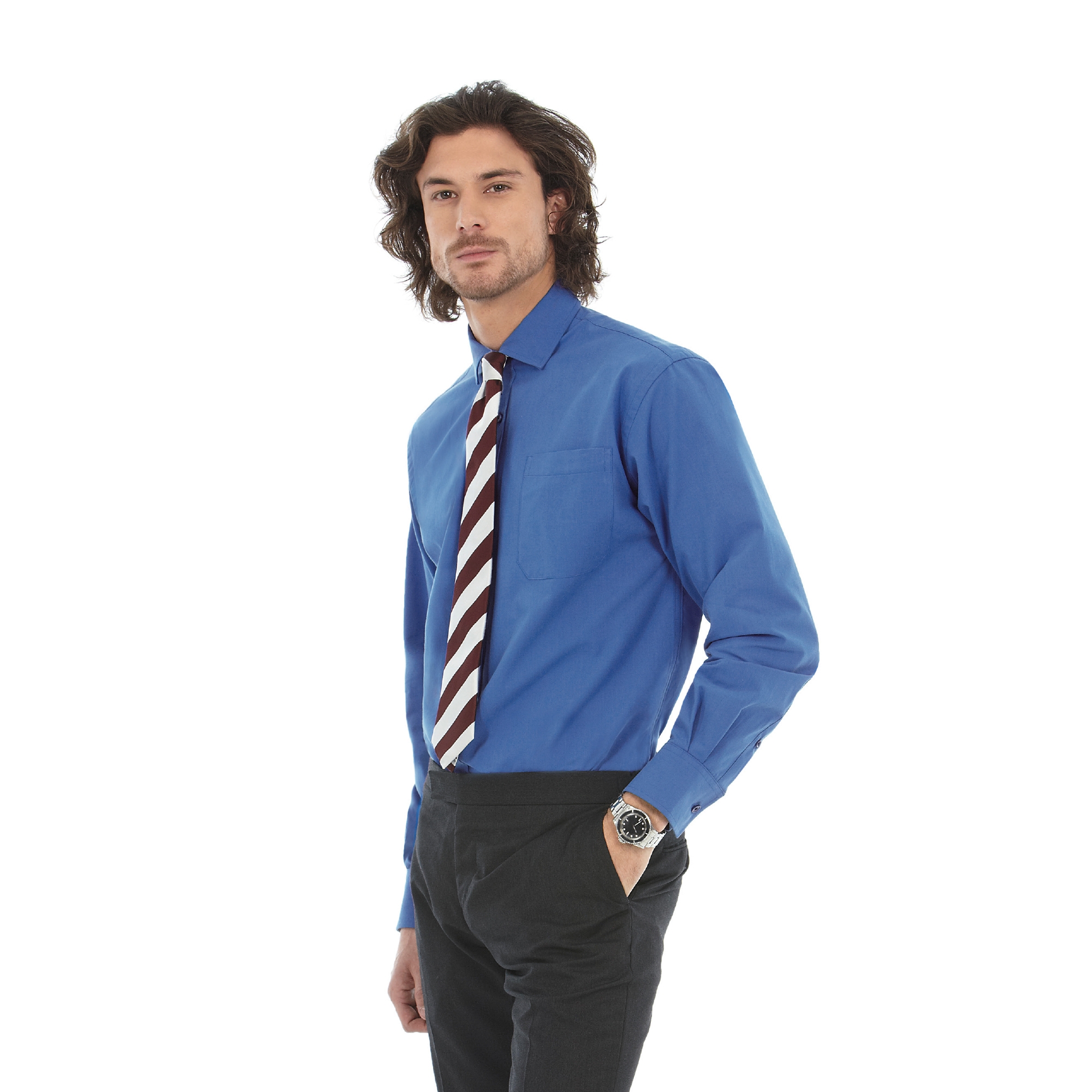 Рубашка мужская с длинным рукавом Heritage LSL/men, синий, гребенной хлопок 100%, ткань поплин