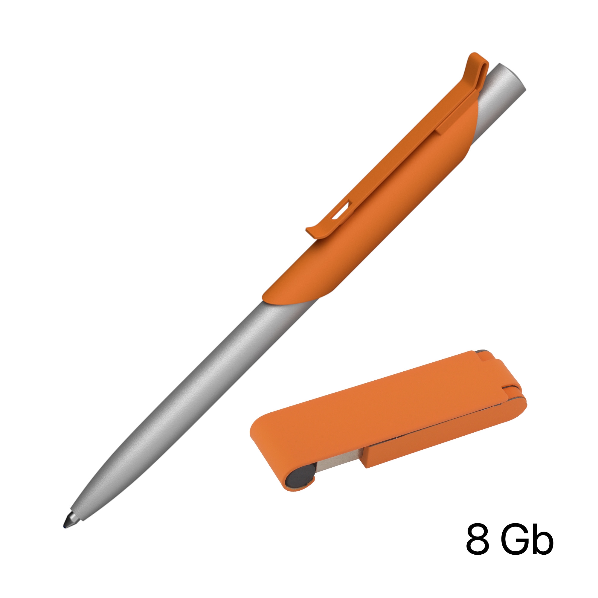 Набор ручка "Skil" + флеш-карта "Case" 8 Гб в футляре, покрытие soft touch, оранжевый, металл/пластик/soft touch