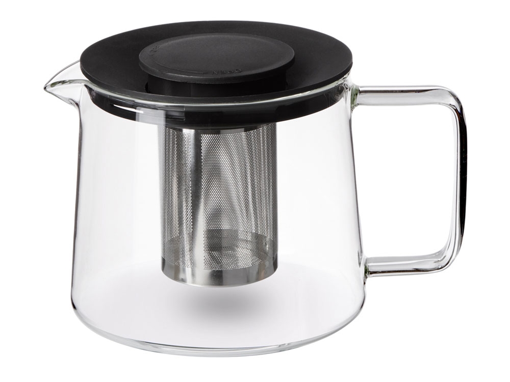 Стеклянный заварочный чайник с фильтром «Pu-erh», черный, прозрачный, металл, полипропилен