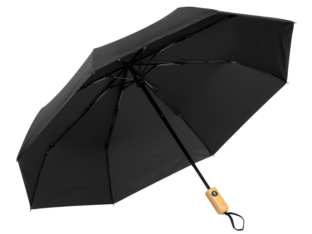 Зонт складной «Lumet» с куполом из переработанного пластика, автомат, черный, полиэстер, пластик